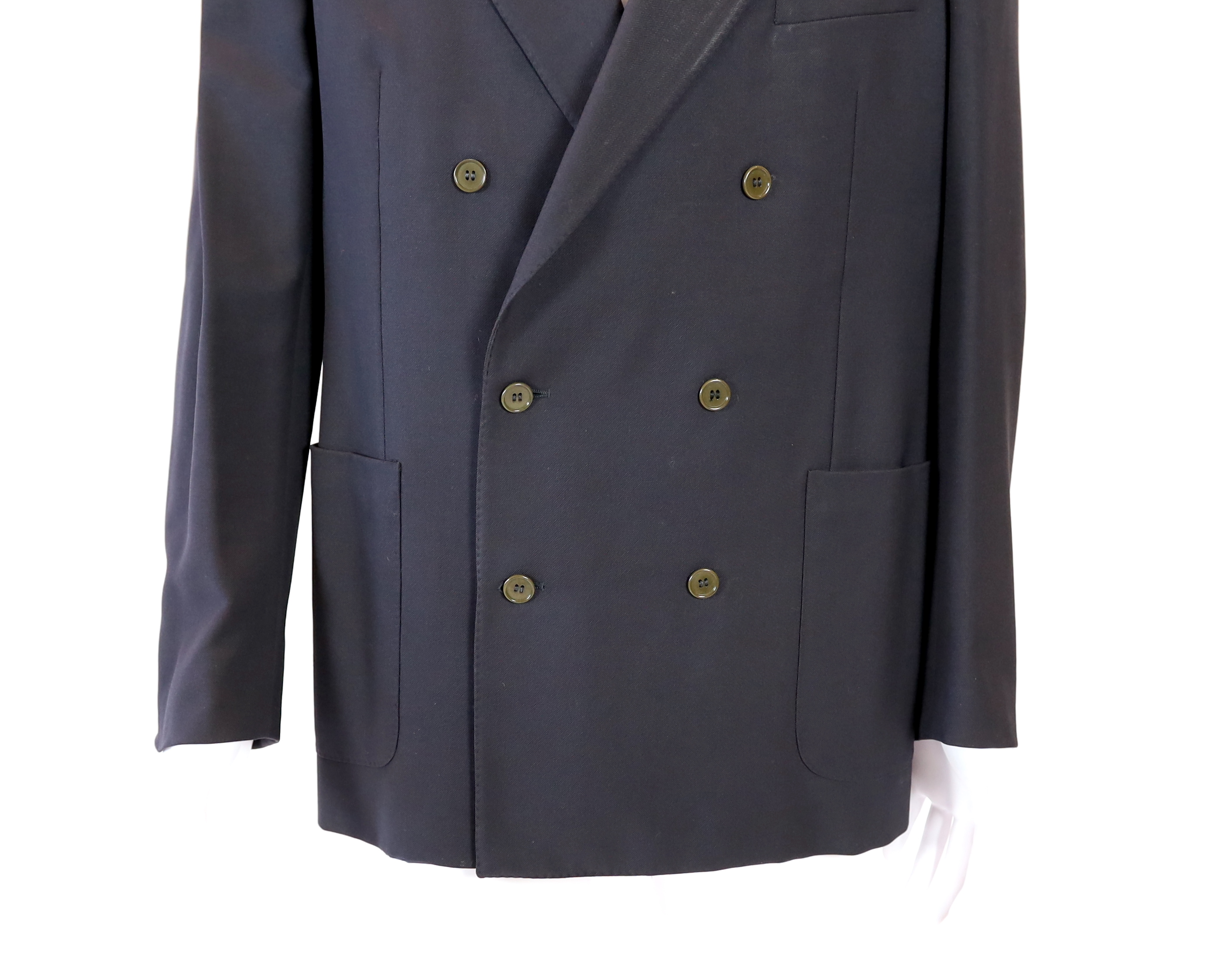 A Saint Laurent rive gauche gentlemen's navy blue double breasted blazer, approx size 42